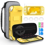 Hianjoo Case Compatible with Switch Lite 2019, 8 in 1 Carrying Pouch with 10 Card Slots Storage, Accessories Kit with Back Cover, 2 Tempered Glass Screen Protector, 4 Thumb Grip Caps -Grey, Yellow