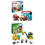 LEGO 10996 DUPLO, Disney and Pixar's Cars Lightning McQueen & Mater's Car Wash Fun Buildable Toy & 10931 DUPLO Town Truck & Tracked Excavator Construction Vehicle Toy