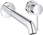 GROHE Essence New - 2-hole basin faucet (mousseur 5.7 l/min, wall mounting, metal control lever), L-size, chrome, 19967001