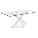 KAVE HOME Table de salle à manger Argo rectangulaire 200 x 100 cm en verre et pieds acier blanc - Transparent Kave Home