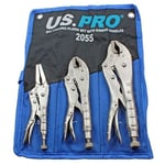 US PRO 3pc Locking Pliers Set with Ribbed Handles Mole Grips 6" 7" 10" 2055