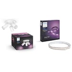 Philips Hue Fugato White and Colour Ambiance Smart 3X Ceiling Spotlight Bar LED [GU10] & Hue Lightstrip Plus v4 [2 m] White and Colour Ambiance Smart LED Kit with Bluetooth