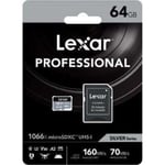 Lexar 64GB Professional 1066X UHS-I MicroSDXC Memory Card + SD Adapter