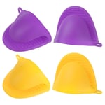 4pcs Mini Silicone Oven Mitts for Cooking Baking Gloves Purple Yellow