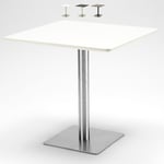 Table basse carrée 90x90 avec pied central pour bistro et bar Horeca Couleur: Blanc - Argent