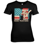 Hybris MTV Distressed USA-Flag Girly Tee (Black,XL)