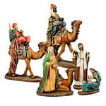 Crèche de 5 pièces en résine avec Base et Rois avec Chameau de 25 cm et chameaux 33 cm