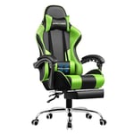 GTPLAYER Chaise Gaming Ergonomique, Fauteuil Gamer, Chaise Bureau, Chaise de Gaming, avec Dossier réglable à 135°, Hauteur Réglablerepose-Pieds rétractables, Siege, Simili Cuir Vert