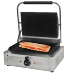 Chef-Hub Commercial Use Large Panini Grill Press Machine, Contact Grill, Electric Hotplate, Sandwich Press, Burgers, Toasties, Sausages Power 2.2Kw Heavy Duty Top Ribbed and Flat Bottom Heating Plate