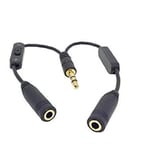 3.5mm Stereo Male to Double 3.5mm Female Audio Headphone Y Splitter Cable with Volume Switch Black