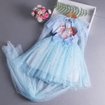 Frozen print prinsessklänning födelsedagsklänning liten flickklänning - Perfekt blå bule 110cm