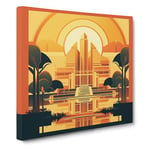 Art Deco Sunset Vintage Art No.2 Canvas Wall Art Print Ready to Hang, Framed Picture for Living Room Bedroom Home Office Décor, 50x50 cm (20x20 Inch)