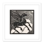 Henri Jonas Winged Horse Pegasus Mythical Creature 8X8 Inch Square Wooden Framed Wall Art Print Picture with Mount