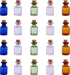 BELLE VOUS 20 Pack Assorted 2ml Mini Glass Bottles - Miniature Jars in 5 Colour
