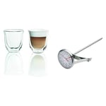 Delonghi 5513214601 Cappuccino Thermo Glasses - Pack of 2 & Kitchen Craft Stainless Steel Milk Frothing Thermometer