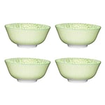 KitchenCraft Set of 4 Glazed Stoneware Bowls with Tile Pattern, Green Ceramic Bowls with Footed Base, Microwave & Dishwasher Safe, 15.7 cm (6"),POKCBOWL17