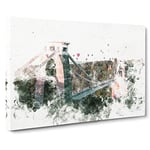Clifton Suspension Bridge In Bristol Watercolour Modern Canvas Wall Art Print Ready to Hang, Framed Picture for Living Room Bedroom Home Office Décor, 20x14 Inch (50x35 cm)