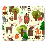 Green Happy Forest Animals Deer and Bear Fox Pink Home School Game Player Computer Worker MouseMat Mouse Padch
