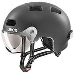 uvex Rush Visor - Lightweight City Bike Helmet for Men & Women - Visor - incl. LED Light - Dark Silver Matt - 58-61 cm