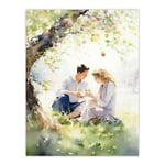 Summer Romance Watercolour Painting Picnic Under Apple Blossom Tree Bedroom Art Unframed Wall Art Print Poster Home Decor Premium