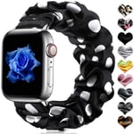 CeMiKa Scrunchie Elastic Strap Compatible with Apple Watch Strap 38mm 42mm 40mm 44mm, Pattern Printed Fabric Wristband Compatible with Apple Watch SE/iWatch Series 6 5 4 3 2 1, 38mm/40mm-S/M Black