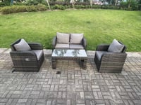Dark Grey PE Wicker Rattan Garden Furniture Set Love Sofa Reclining Chair Outdoor Coffee Table 4 Seater