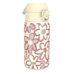Ion8 Insulated Steel Water Bottle, 320ml, Leak Proof, One-Finger Open, Secure Lock, Dishwasher Safe, Carry Handle, Scratch Resistant Paint, Raised 3D Print, Stainless Steel, Cream, Flowers Design