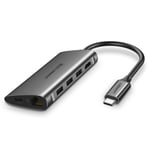 Ugreen USB Typ C HUB 3x USB 3.0 / SD och micro SD-kortläsare / RJ45 1000Mbps nätverksadapter / HDMI - Grå (50538)