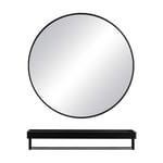 AYJS Large Bathroom Mirror With Shelf,Bedroom Dressing Table Vanity Mirror, Makeup Mirror, Black Metal Frame, Living Room Decorative Mirror, Entrance Dressing Mirror