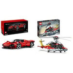 LEGO 42143 Technic Ferrari Daytona SP3, Race Car Model Building Kit & 42145 Technic Airbus H175 Rescue Helicopter, Educational Model Building Set for Kids, with Spinning Rotors and Motorised Features