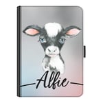 Personalised Initial Case For Apple iPad Pro 12.9 (2020) (4th Gen) 12.9 inch, Black & White Cow Calf with Name/Text, 360 Swivel Leather Side Flip Folio Cover, Cow Ipad Case with Initials