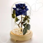 Beautiful Blue Handmade Enchanted Rose in Glass Dome Bell Jar & Pretty LED Light