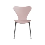 Fritz Hansen Sjuan 3107 stol pale rose, lackad, kromat stålstativ