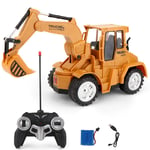 Children Remote Control Excavator Vehicles Toy 5 Channel with Flashing Lights RC Digger RC Construction Toys Construction Car Truck for Kids