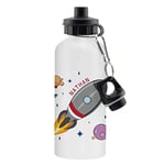 Personalised 'Space Rocket' White or Silver Aluminium 500ml (17 6 fl oz) Kids Drinks Bottle