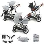 Double Pram 3 in 1 Travel System Stroller Car Seat Carry Cot Zummi Halo Tandem