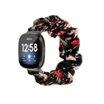 Chofit Straps Compatible with Fitbit Versa 3 Strap, Scrunchies Band Chiffon Satin Wristband Women Bracelet for Fitbit Sense/Versa 3 Smartwatch (Large, Black+Red)