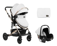KikkaBoo Poussette bébé 3 en 1 AMAIA, Chaise de promenade jusqu'à 22 kg, dès la naissance, siège de voiture, transformable nacelle, pliée, gris clair
