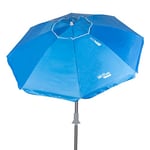 AKTIVE 62273, Parasol de plage anti-vent pliable bleu Ø200, avec revêtement argenté et protection UV 50, pare-vent plage, grand parasol pare-soleil de plage, parasols de plage