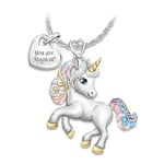 You are Magical Unicorn Halsband för kvinnor Lady Unicorn Pendant Halsband Barndagspresent Färgglad Rosa Lila och Blå Kristall Enhörning