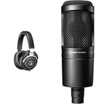 Audio-Technica M70x Professional Studio Headphones for for studio mixing and tracking, FOH, DJing & AT2020 Cardioid Condenser Microphone (XLR connection), Black