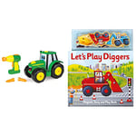 John Deere Build A Johnny Tractor | 16 Piece Building Farm Toy Car | Tractor Toy With Motorised Drill For 18 Months, 2, 3 & 4 Years Old Boys & Girls & Magnetic Let's Play Diggers
