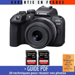 Canon EOS R10 + RF-S 18-45mm F4.5-6.3 IS STM + 2 SanDisk 64GB Extreme PRO UHS-II SDXC 300 MB/s + Guide PDF '20 TECHNIQUES POUR RÉUSSIR VOS PHOTOS