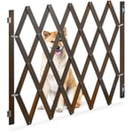 Barrière sécurité extensible jusqu'à 140 cm, chiens, 87 - 99 cm de haut, bambou, escaliers & portes, marron - Relaxdays