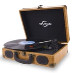 Record Player, VIFLYKOO Record Player Vinyl Turntable with 3-speed 33/45/78 RPM Bluetooth Vinyl LP Player Built-in 2 speakers /Headphone Jack/USB/AUX in/RCA output - Natural Wood