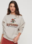 Superdry Travel Postcard Graphic Sweatshirt, Oat Cream Marl