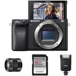 Sony Alpha 6400 | APS-C Mirrorless Camera (Portrait Creator kit including: E 50mm F1.8 OSS Lens, Memory Card and Flash)