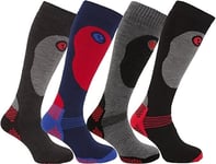 4 Pack Mens Performance Ski Sock Long Thermal Winter Snowboard Socks UK 6-11