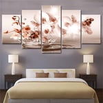 WENXIUF 5 Panel Wall Art Pictures Pink water drop flowers,Prints On Canvas 100x55cm Wooden Frame Ready To Hang The Animal Photo For Home Modern Decoration Wall Pictures Living Room Print Decor