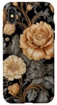 Coque pour iPhone X/XS Midnight Garden Majesty – Élégance florale dorée et grise